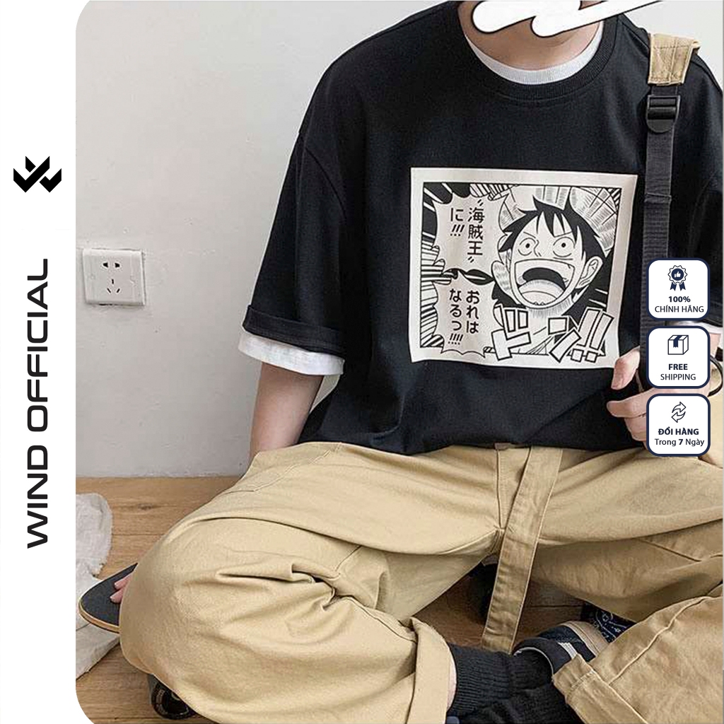Áo thun tay lỡ WIIS phông unisex form rộng cotton Luffy thời trang nam nữ oversize