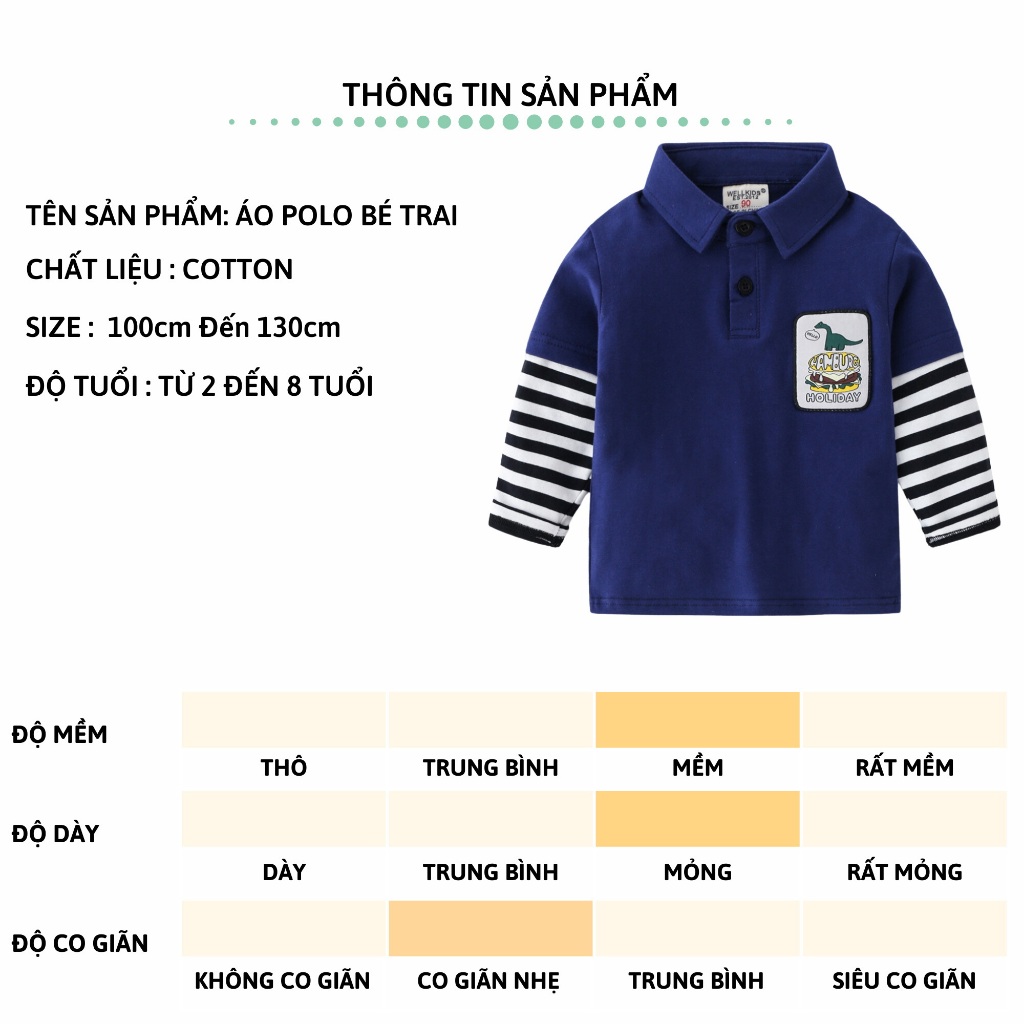 Áo Polo bé trai dài tay 27Kids WELLKIDS áo thun sơ mi nam thu đông cho trẻ từ 2-8 tuổi BLPO3