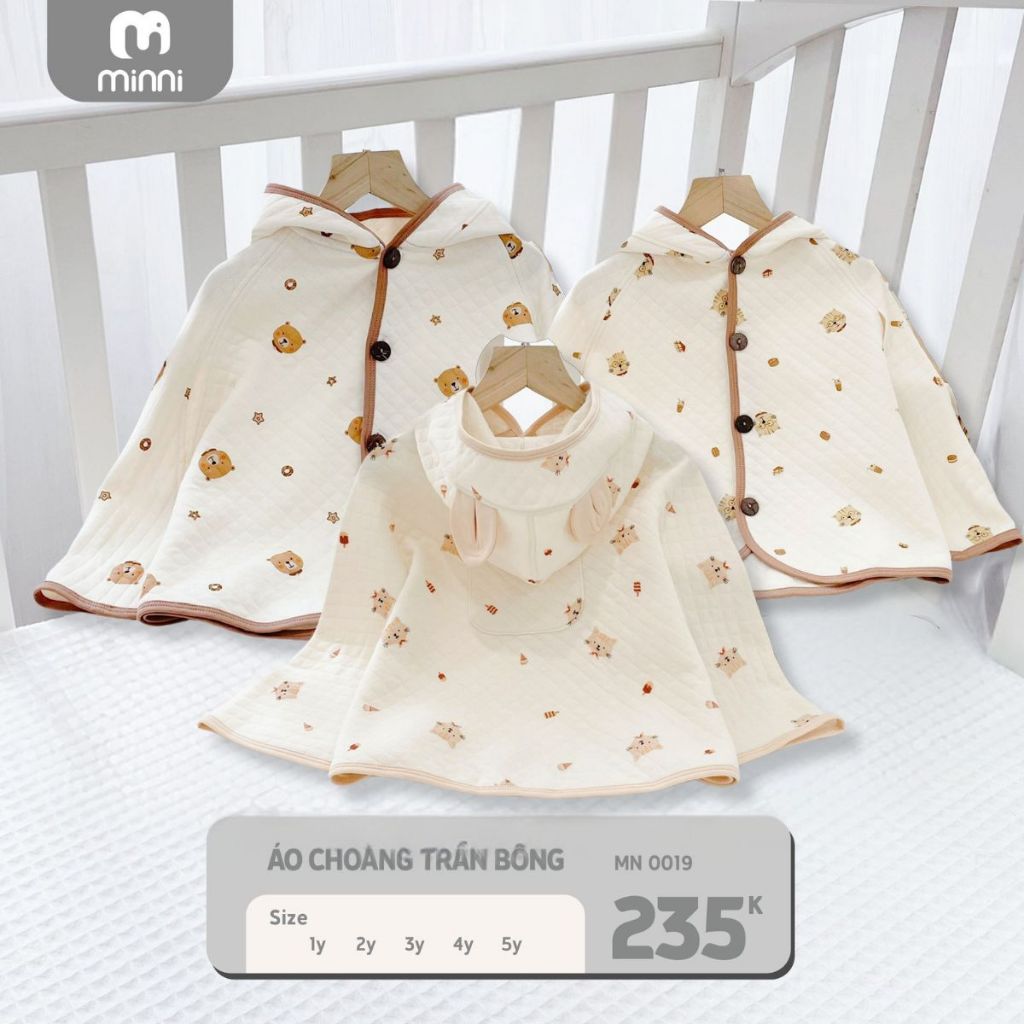 Áo choàng trần bông cho bé Ualarogo Minni 1-5 tuổi vải Cotton nỉ có mũ giữ ấm thoáng khí mềm mại MN 0019