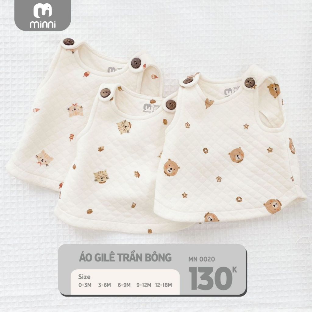 Áo Gile trần bông sơ sinh cho bé Ualarogo Minni 0-18 tháng vải Cotton giữ ấm mềm mại thoáng khí MN 0020