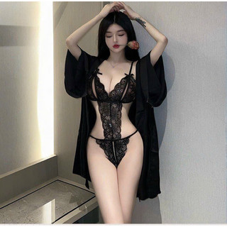 Set áo choàng lụa satin + đai gợi cảm