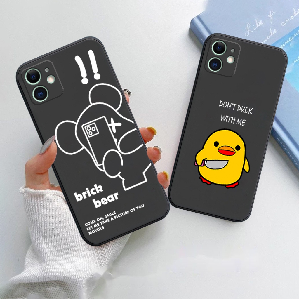 Ốp lưng iPhone 11 12 pro max mini silicon dẻo, tpu mềm cạnh viền vuông bảo vệ camera hình đôi vịt gấu
