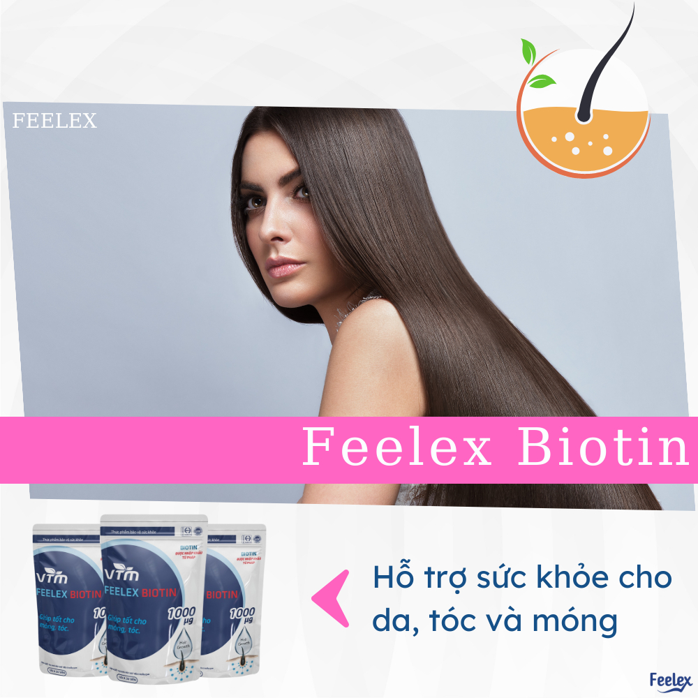 Viên uống VTM Feelex Biotin ngăn rụng tóc, hỗ trợ mọc tóc Biotin gói 30 viên (30 Ngày)