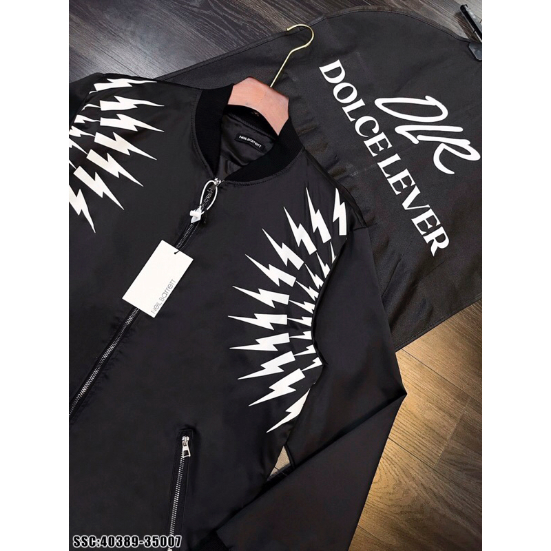 Áo khoác nam Neil Barrett họa tiết tia sét 2 bên ngực cực chất-Áo khoác bomber tia sét trắng siêu đẹp