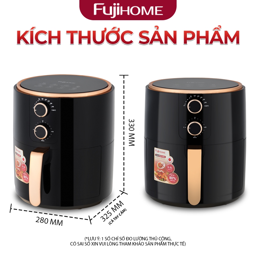 Nồi chiên không dầu 5.5L nhập khẩu FUJIHOME A5B dung tích 5.5 lít, nồi chiên giá rẻ, đa năng - Bảo hành 18 tháng