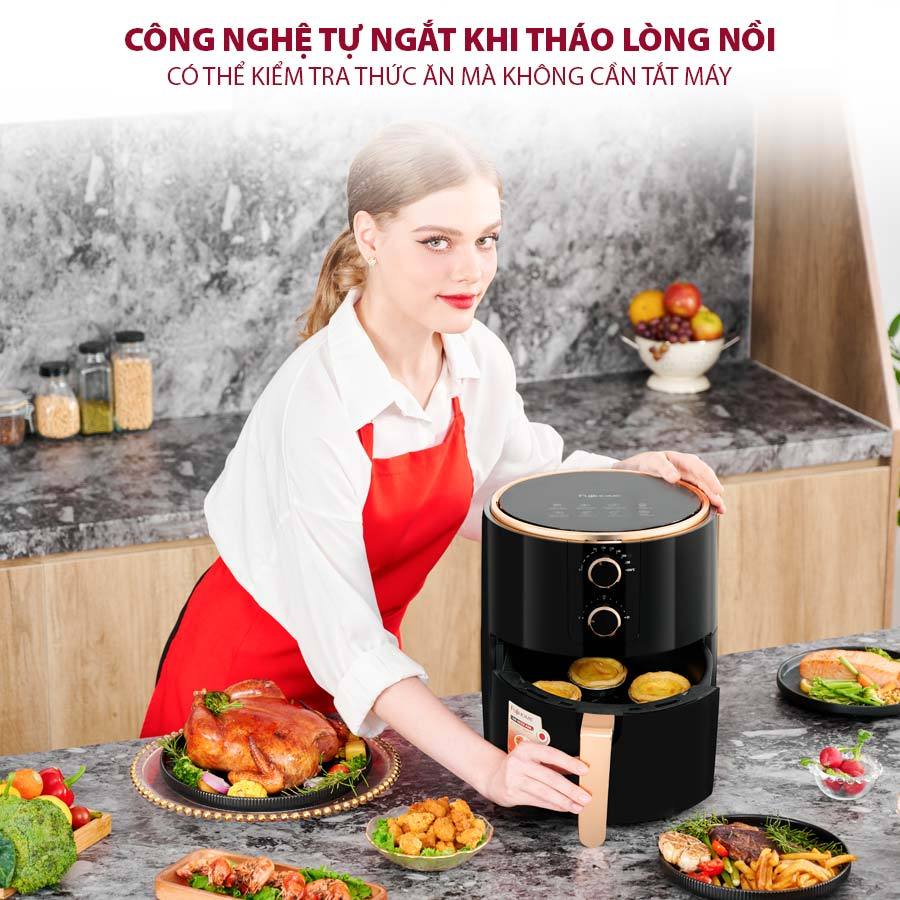 Nồi chiên không dầu 5.5L nhập khẩu FUJIHOME A5B dung tích 5.5 lít, nồi chiên giá rẻ, đa năng - Bảo hành 18 tháng