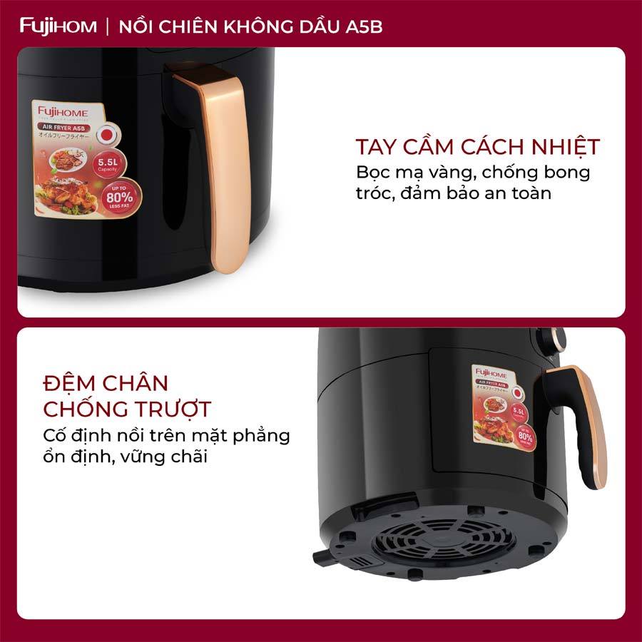 Nồi chiên không dầu 5.5L nhập khẩu FUJIHOME A5B dung tích 5.5 lít, nồi chiên giá rẻ, đa năng - Bảo hành 18 tháng