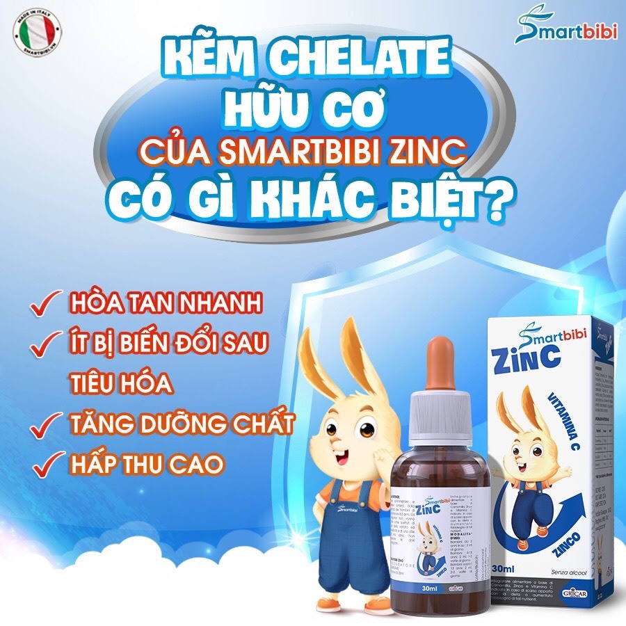 Smartbibi ZinC - Siro bổ sung Kẽm, vitamin C cho bé, Giúp tăng đề kháng, hỗ trợ bé biếng ăn, chậm lớn, tiêu hóa kém 30ml