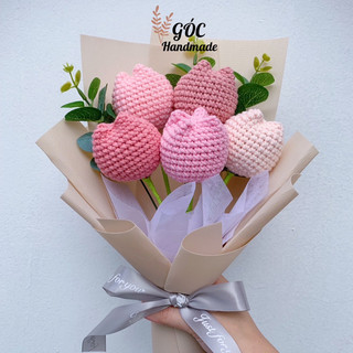 Bó hoa tulip 5 bông handmade bằng len