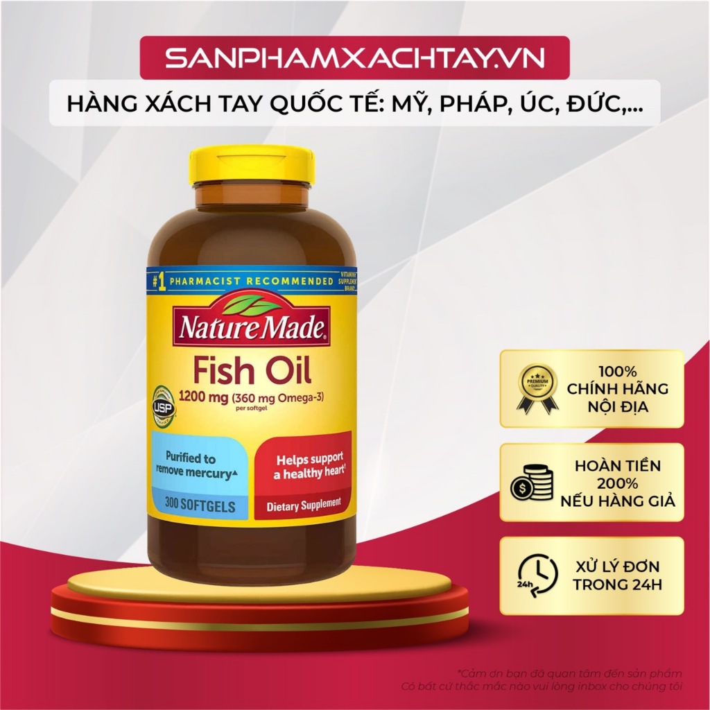 Dầu cá Omega 3 Nature Made Fish Oil 1200mg 300 Viên của Mỹ