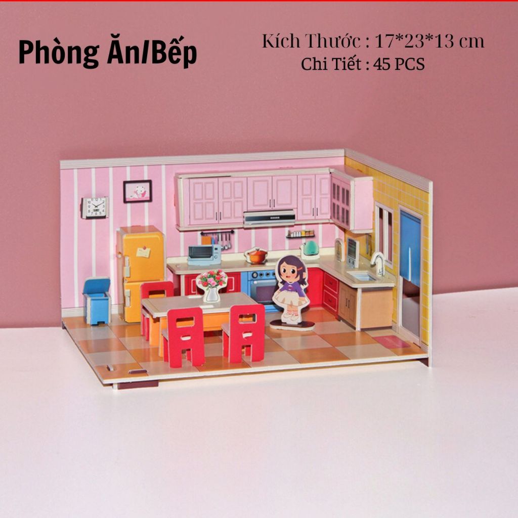 Bộ Đồ Chơi Xếp Hình Lắp Ráp 3D Thiết Kế FULL Nội Thất Ngôi Nhà Dễ Thương,SET Đầy Đủ 4 Phòng Cho Bé Sáng Tạo.