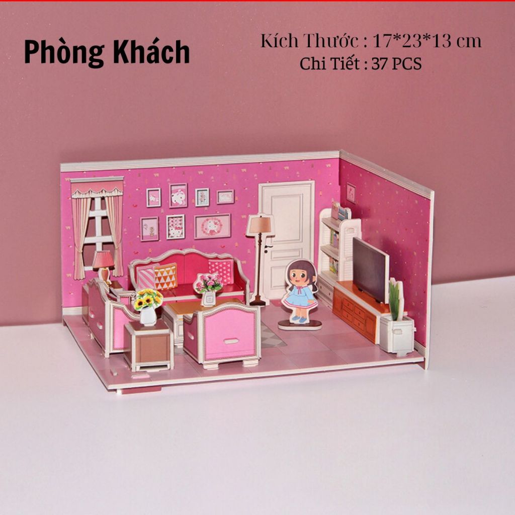 Bộ Đồ Chơi Xếp Hình Lắp Ráp 3D Thiết Kế FULL Nội Thất Ngôi Nhà Dễ Thương,SET Đầy Đủ 4 Phòng Cho Bé Sáng Tạo.