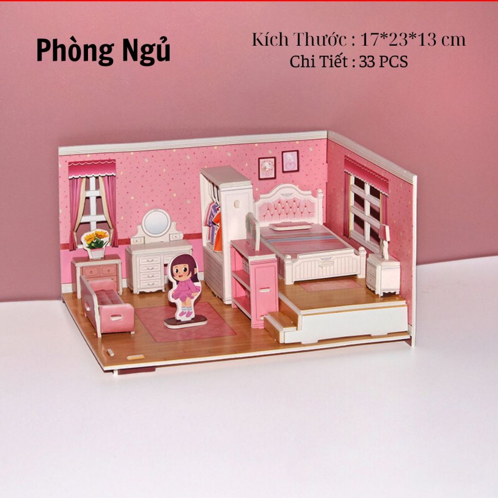 Bộ Đồ Chơi Xếp Hình Lắp Ráp 3D Thiết Kế FULL Nội Thất Ngôi Nhà Dễ Thương,SET Đầy Đủ 4 Phòng Cho Bé Sáng Tạo.