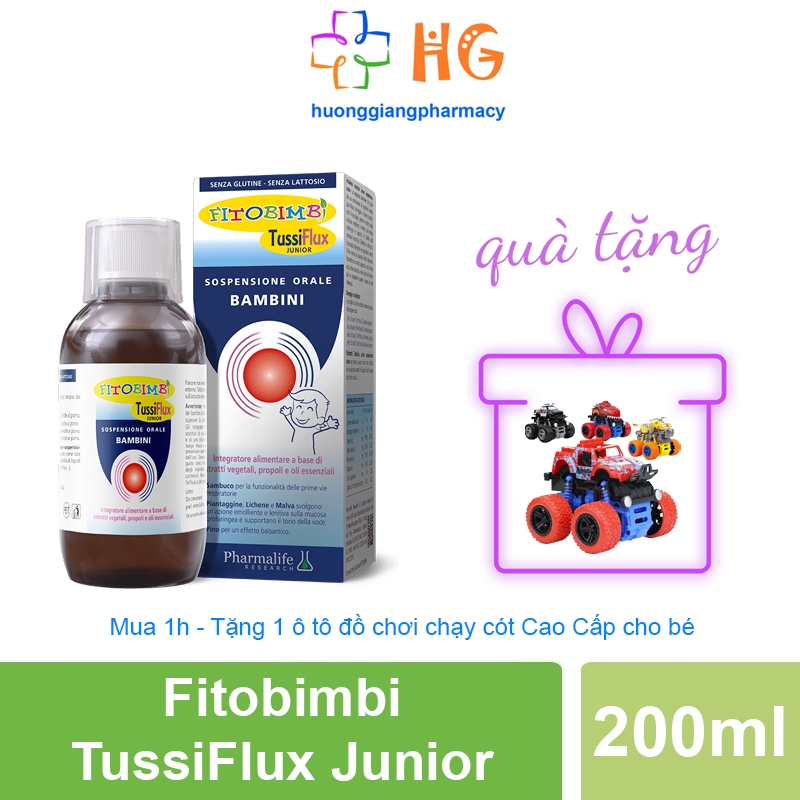 Fitobimbi Tussiflux Junior Siro ho cho bé Giúp giảm các triệu chứng ho có đờm Đau rát họng do Viêm họng Chai 200ml