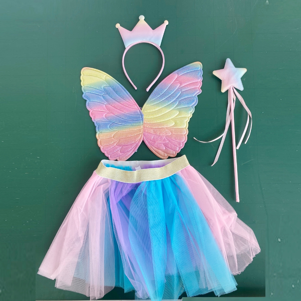Set bờm, váy, gậy, cánh tiên , cánh bướm 7 màu cho bé gái 3-5 tuổi hóa trang Halloween