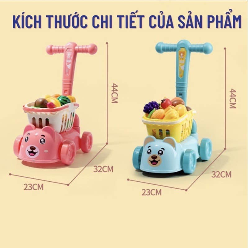 Xe đẩy siêu thị kèm hoa quả