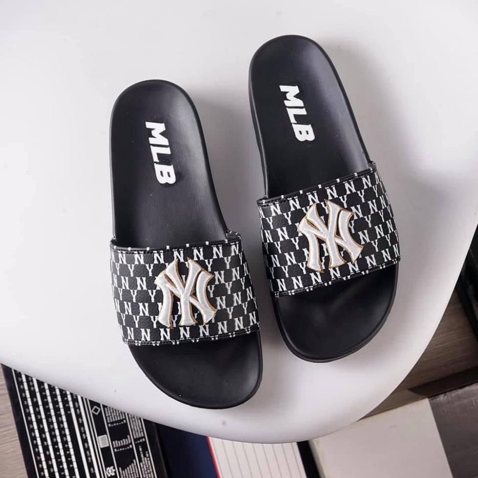 Dép MLB NY unisex cao cấp chữ thêu nổi sắc nét, dép quai ngang NY dáng thể thao ôm chân đủ size