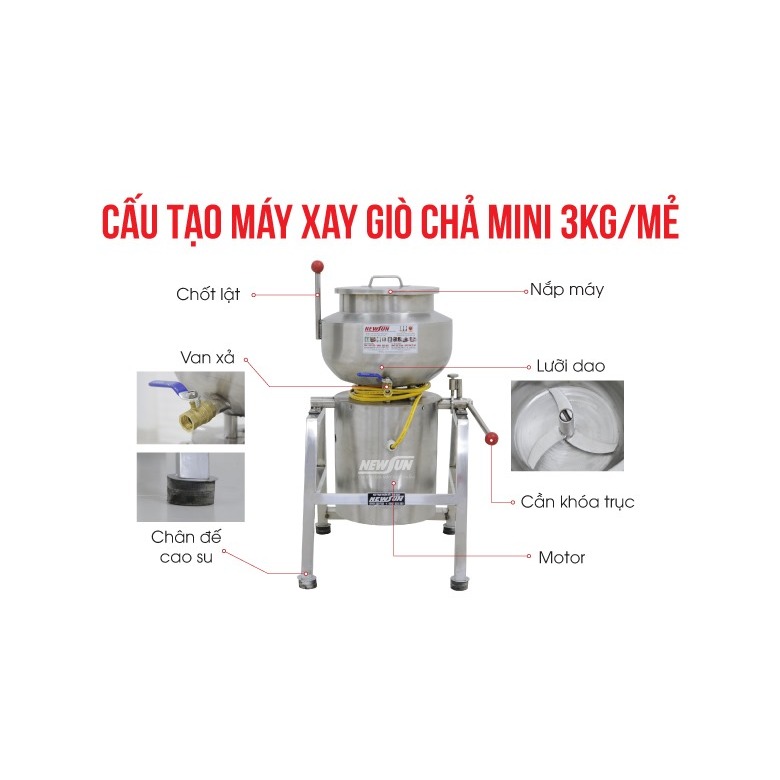 Máy Xay Thịt Công Nghiệp Làm Giò Chả 3kg NEWSUN,  Quà Tặng Phụ Kiện, Bảo Hành 12 Tháng