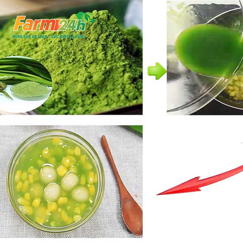 Bột lá dứa  nguyên chất 100%, tạo màu xanh và mùi thơm tự nhiên cho các món xôi lá nếp, ngũ sắc, mứt dừa, thạch