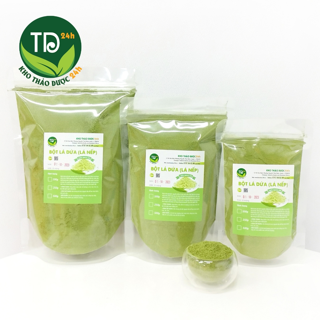 Bột lá dứa (lá nếp) nguyên chất 100%, tạo màu xanh và mùi thơm tự nhiên cho các món xôi lá nếp, ngũ sắc, mứt dừa, thạch