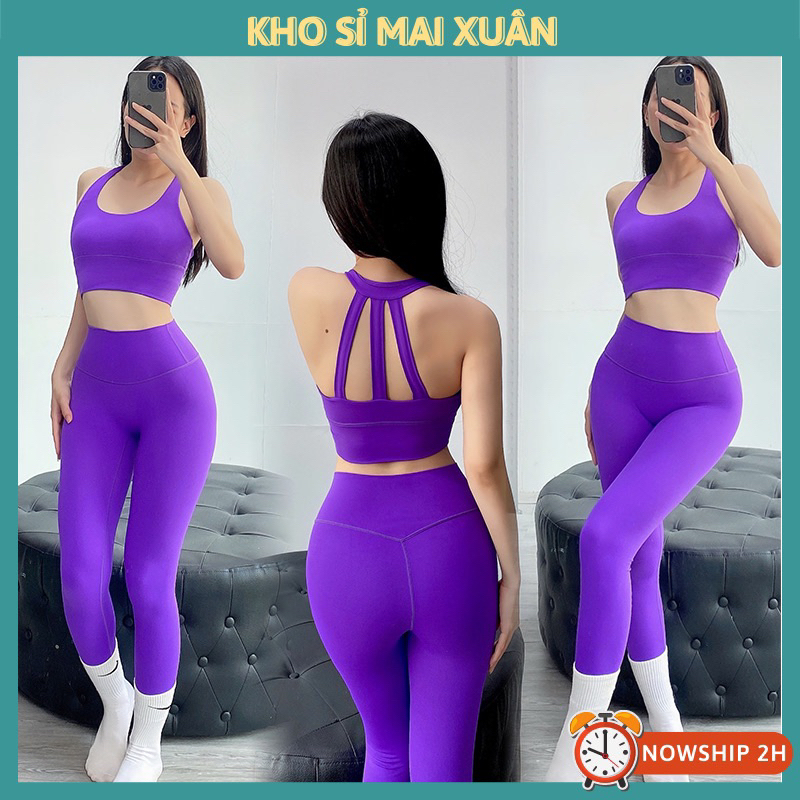 Sét Bộ Đồ Tập Gym Yoga Lulu Nữ Bộ Quần Dài Áo Bra Kèm Mút Cao Cấp