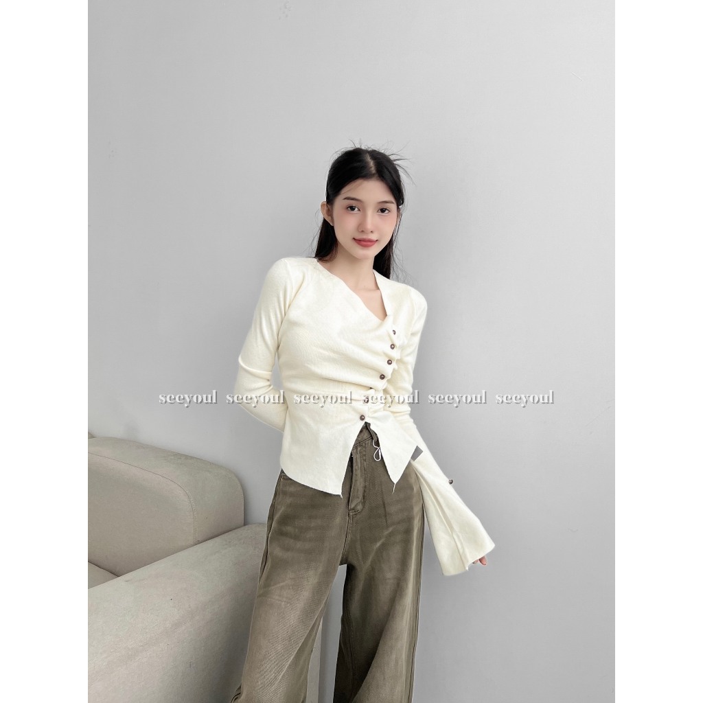 Áo len kiểu đính cúc chéo-4460