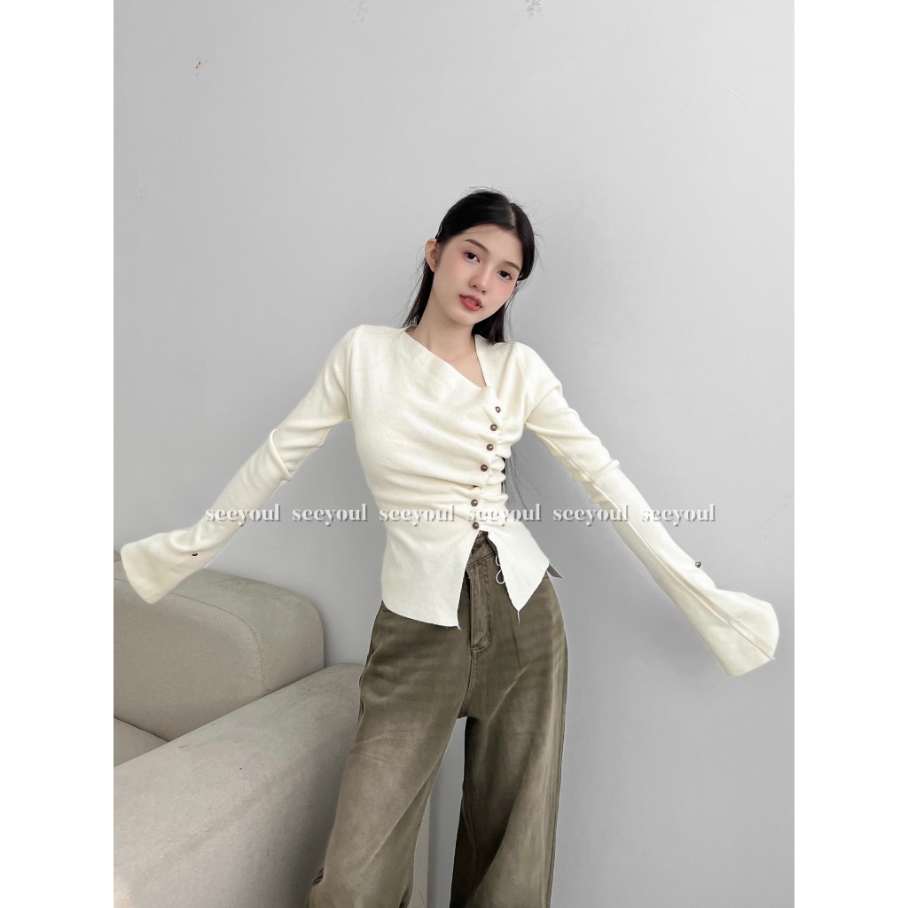 Áo len kiểu đính cúc chéo-4460