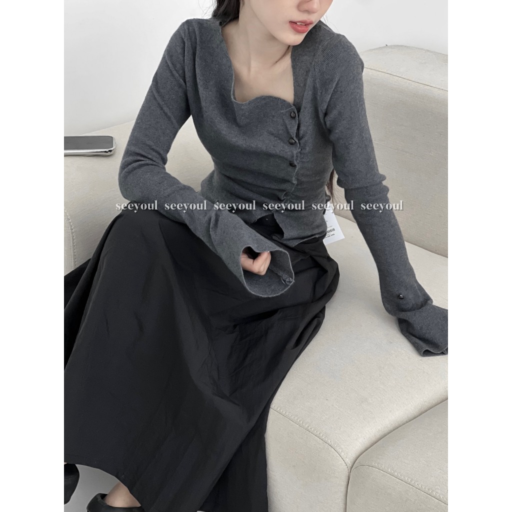 Áo len kiểu đính cúc chéo-4460