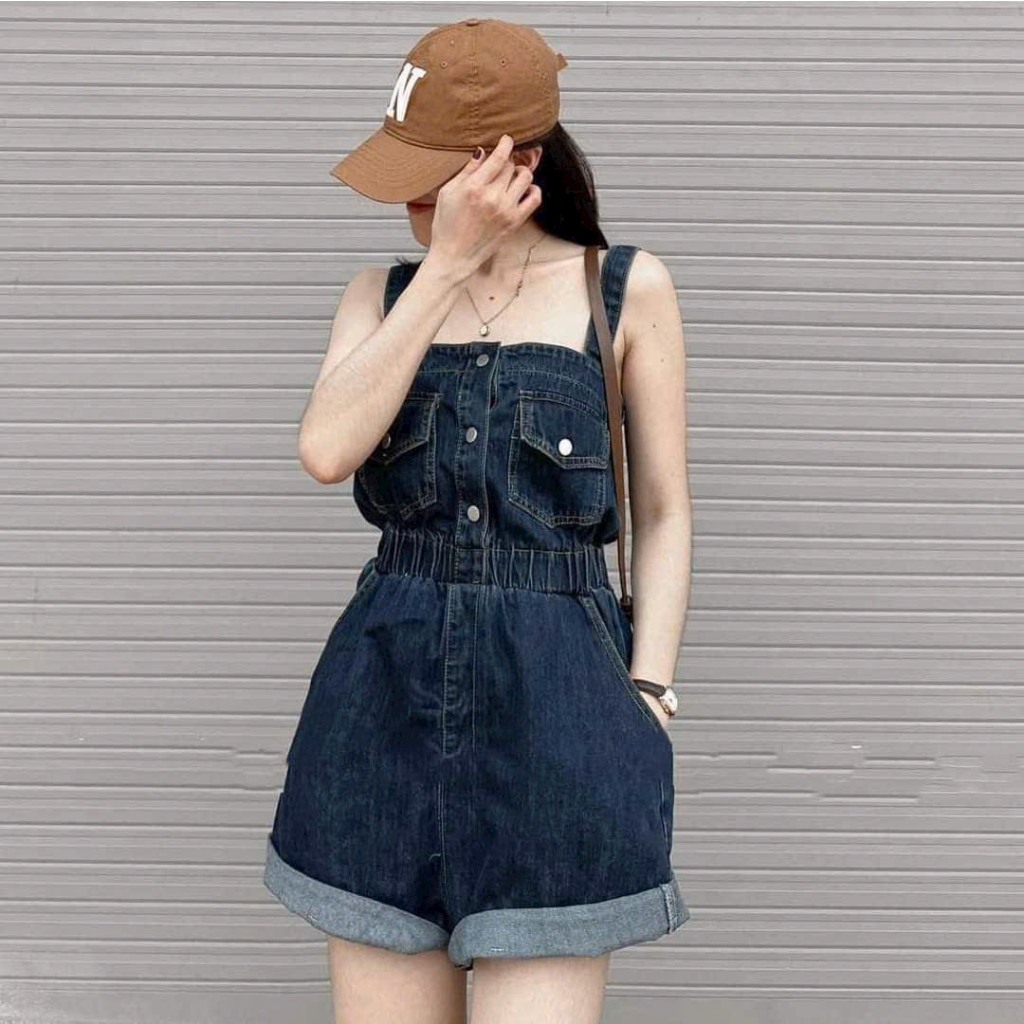 Jum yếm bẳn gấu 2 dây họa tiết túi hộp đính nút nhún eo với 3 tone màu xinh xắn, dễ thương cho các tình yêu đi chơi