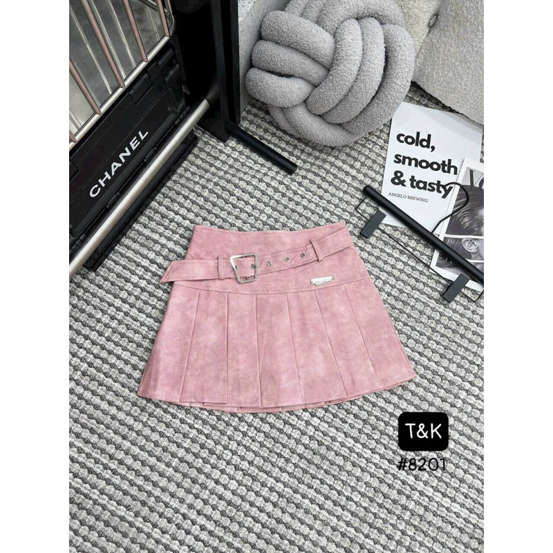 Chân váy da xếp ly kèm tag khoá sẵn quần bảo hộ