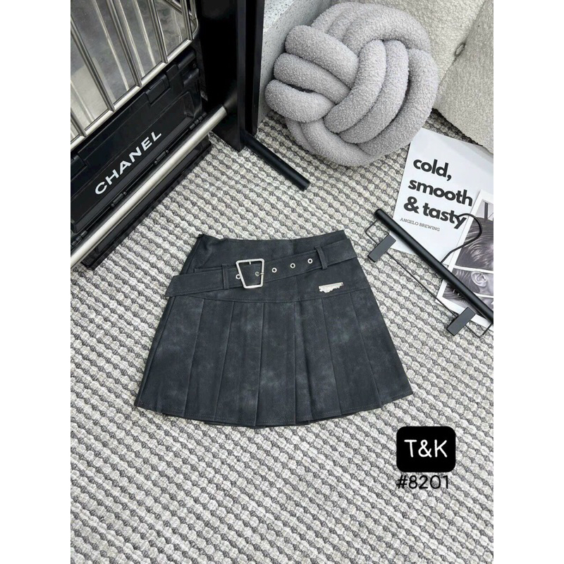 Chân váy da xếp ly kèm tag khoá sẵn quần bảo hộ