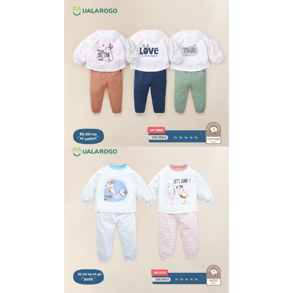 Bộ dài tay cho bé Ualarogo 1 - 5 tuổi mềm mại thoáng khí 3660-2275