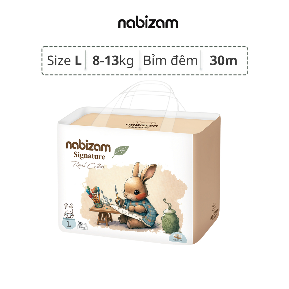 Tã/Bỉm Đêm NABIZAM Signature Size L/30 Miếng Cho Bé 8kg - 13kg Nội Địa Hàn, Mềm Mại, Siêu Thấm Hút