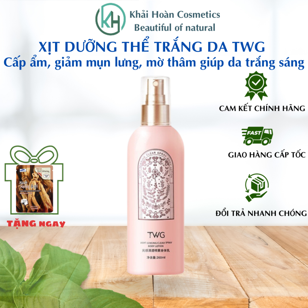 Xịt dưỡng thể trắng da TWG cấp ẩm, giảm mụn lưng, mờ thâm giúp da trắng sáng