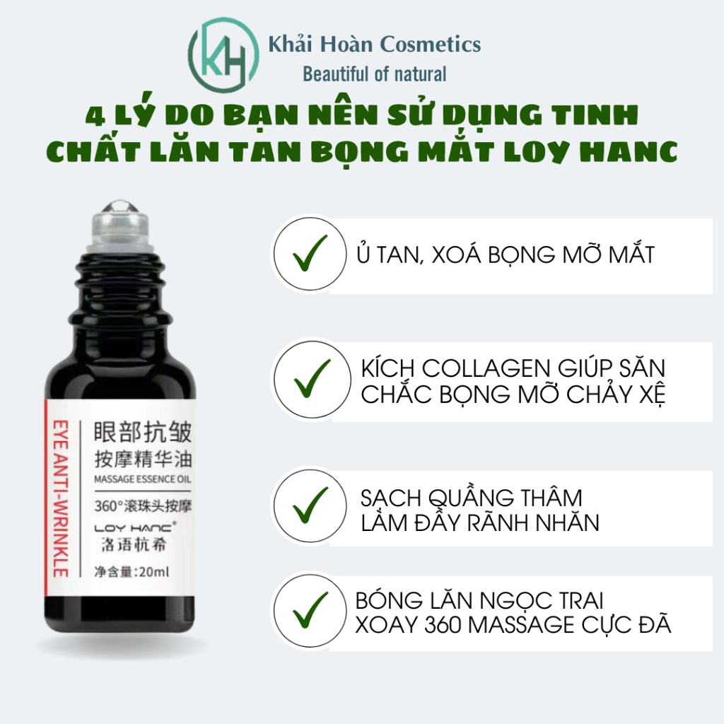 Tinh chất lăn bọng mắt LOY HANC, thanh lăn bọng mắt LOY HANC, serum làm đầy rãnh nhăn, cải thiện quầng thâm mắt 20ml