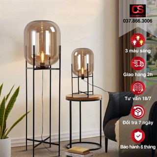 Đèn ngủ bằng kính thủy tinh, Đèn đứng sàn 140cm / để bàn 75cm bóng đèn sợi đốt decor trang trí sofa, tab đầu giường