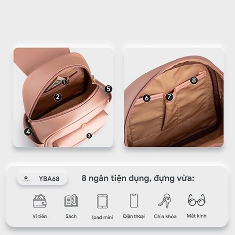 Balo da nữ nắp gập phối ngăn YUUMY Seasand YBA68 nhiều màu