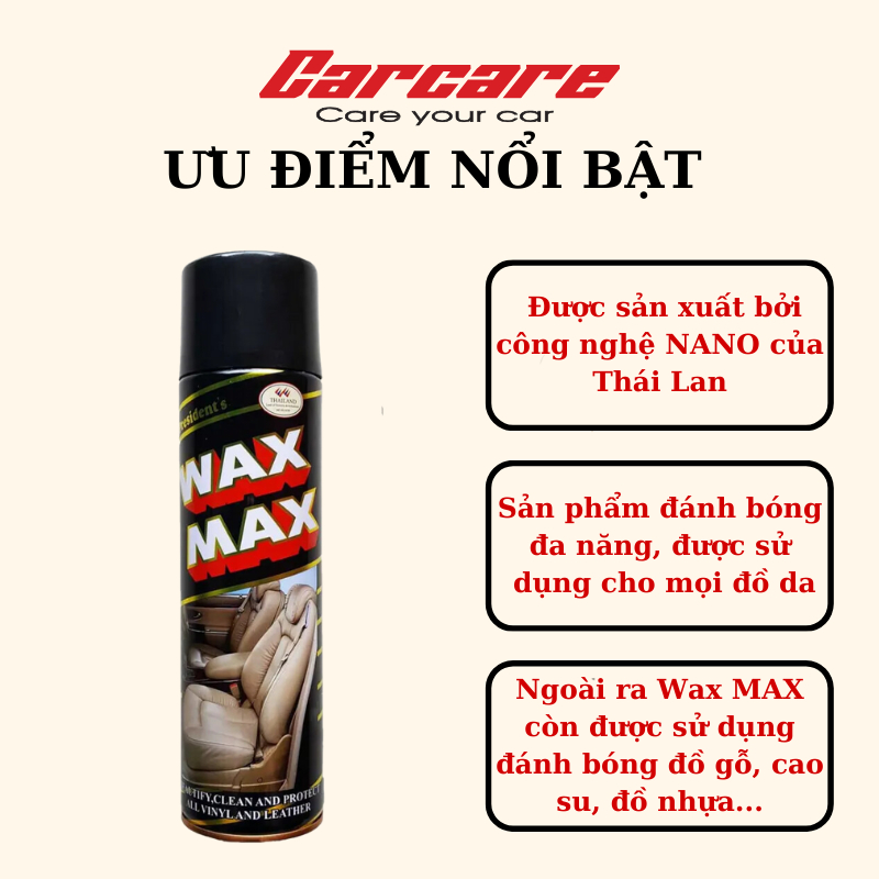 BÌNH XỊT BÓNG NỘI THẤT XE - TAPLO - GHẾ DA WAXMAX