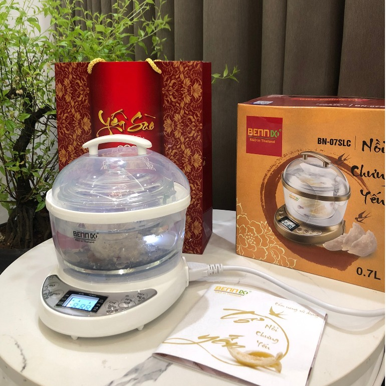 Máy Chưng Yến Cách Thủy Bennix BN-07SLC, Nồi Tiềm Hầm Chưng Yến Nấu Cháo Chậm Thố Thủy Tinh Cao Cấp 0.7L