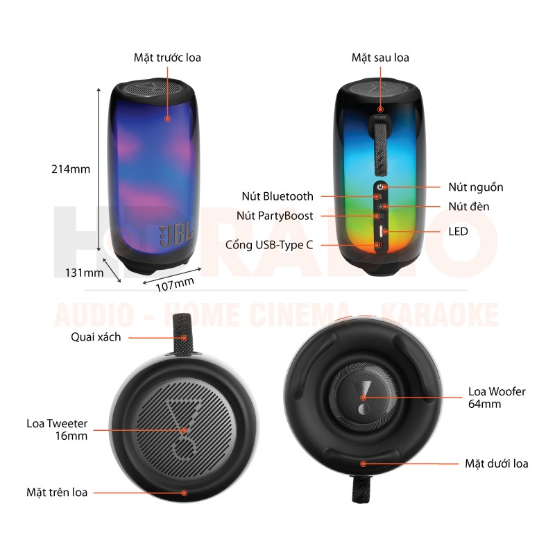 Loa Bluetooth Pulse Kèm Micro Bass Mạnh Âm Thanh Rõ Full Box Loa Hát Kèm Mic Bluetooth 5.0- TECHHIGH