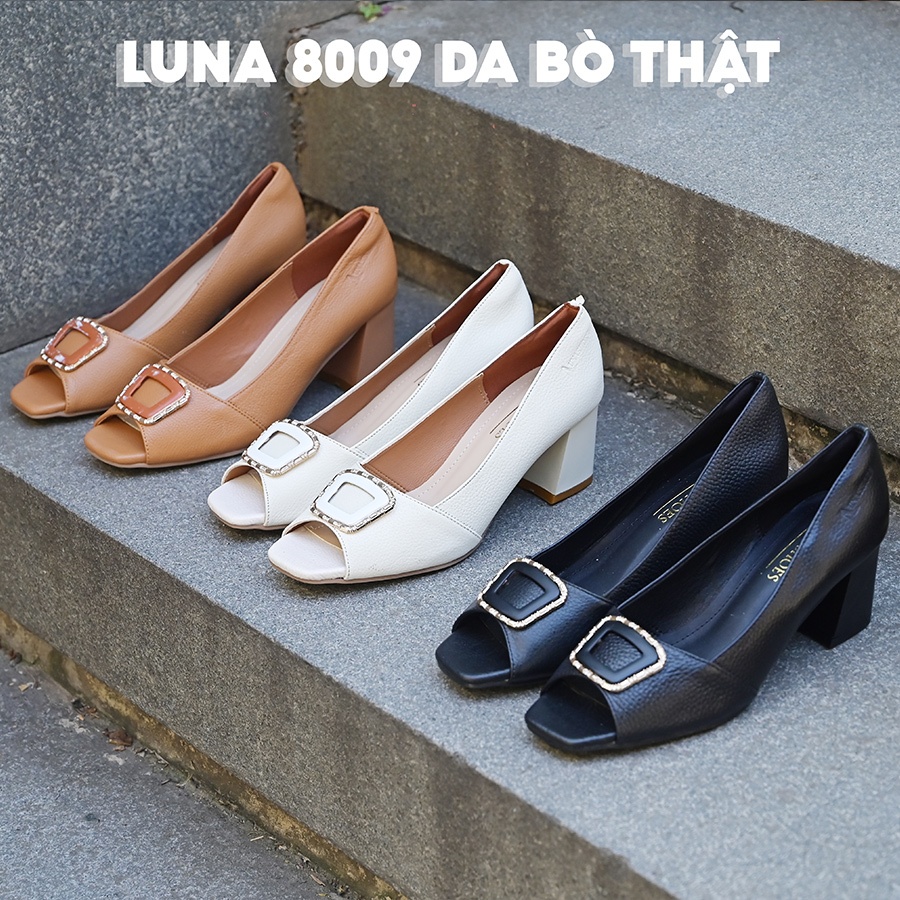 Guốc nữ 5p LUNASHOES 55001 da bò mềm lót êm chân có đính đá bảo hành tới 2 năm lỗi 1 đổi 1