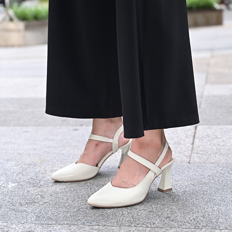 Giày cao gót nữ 7p có quai hở gót LUNASHOES 56001 da bò thật mũi nhọn êm chân đế chống trơn không phát ra tiếng