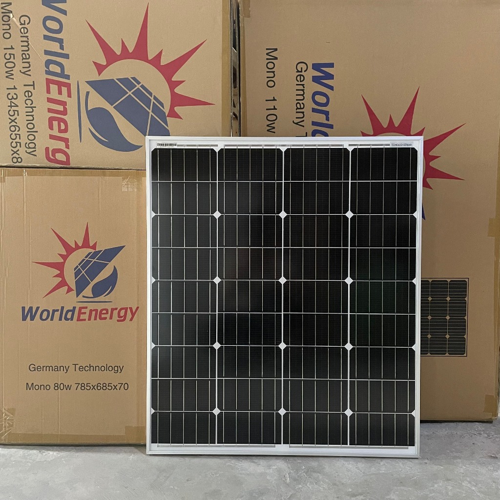 Pin năng lượng mặt trời mono 80w-18v WorldEnergy - tặng 1 cặp jack mc4 đơn (hàng chính hãng, bảo hành 12 năm)