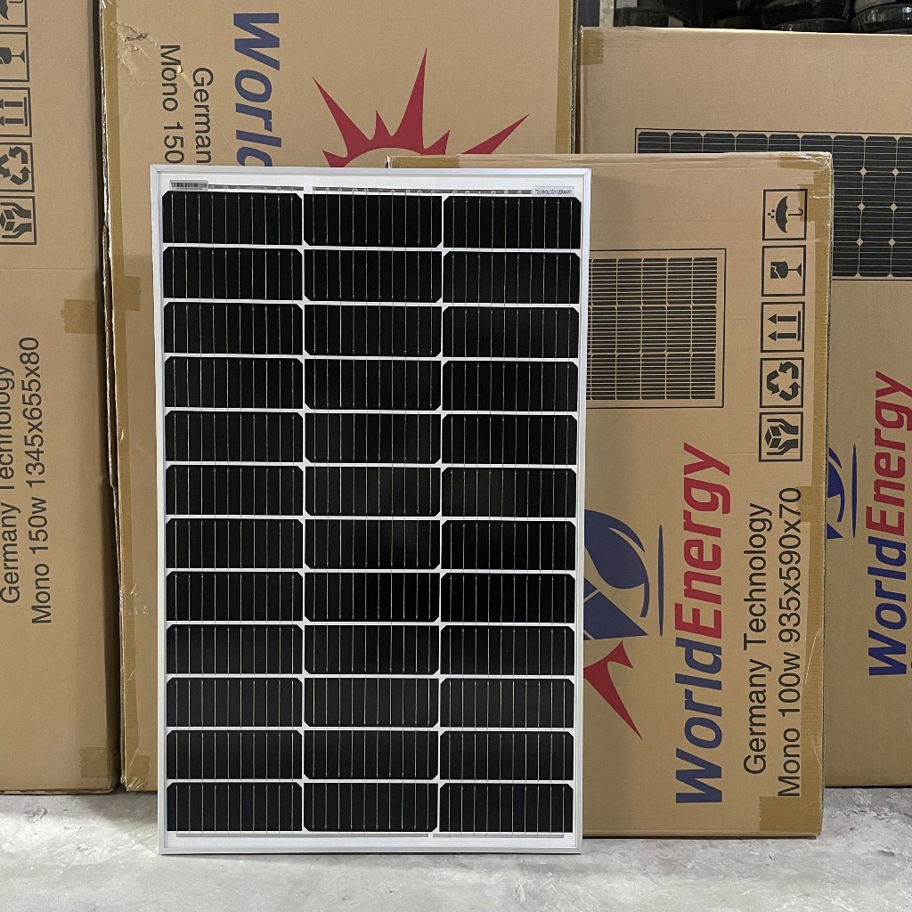 Pin năng lượng mặt trời mono 100w/18v WorldEergy - tặng 1 cặp mc4+đks 30a lcd (hàng chính hãng, bảo hành 12 năm)