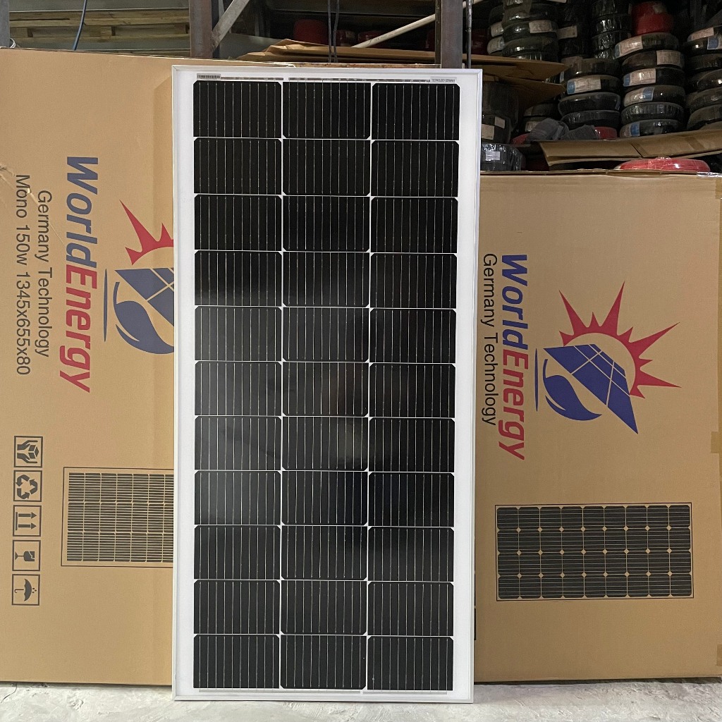 Pin năng lượng mặt trời Mono 150w/18v WorldEnergy - Tặng kèm 1 cặp MC4 đơn (hàng chính hãng, bảo hành 12 năm)