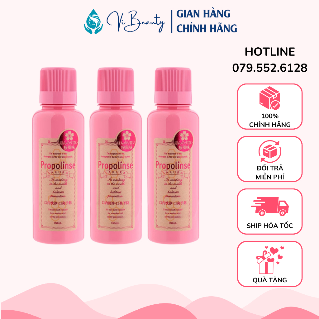 Nước Súc Miệng Làm Sạch Mảng Bám Propolinse Nhật Bản Màu Hồng Chai Mini 150ml