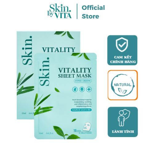 Mặt nạ mặt dưỡng ẩm sáng tăng đàn hồi da VITALITY SHEET MASK - Hộp 10 cái - Mặt nạ Skin By VITA