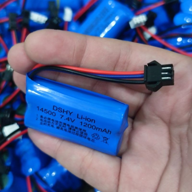 Pin sạc xe điều khiển li-ion 1200mah 7.4v jack SM size 14500, pin 18650