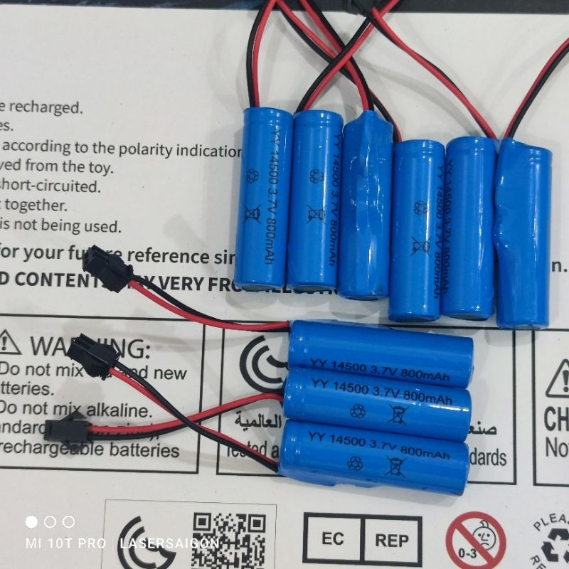 Pin sạc xe điều khiển li-ion 1200mah 7.4v jack SM size 14500, pin 18650