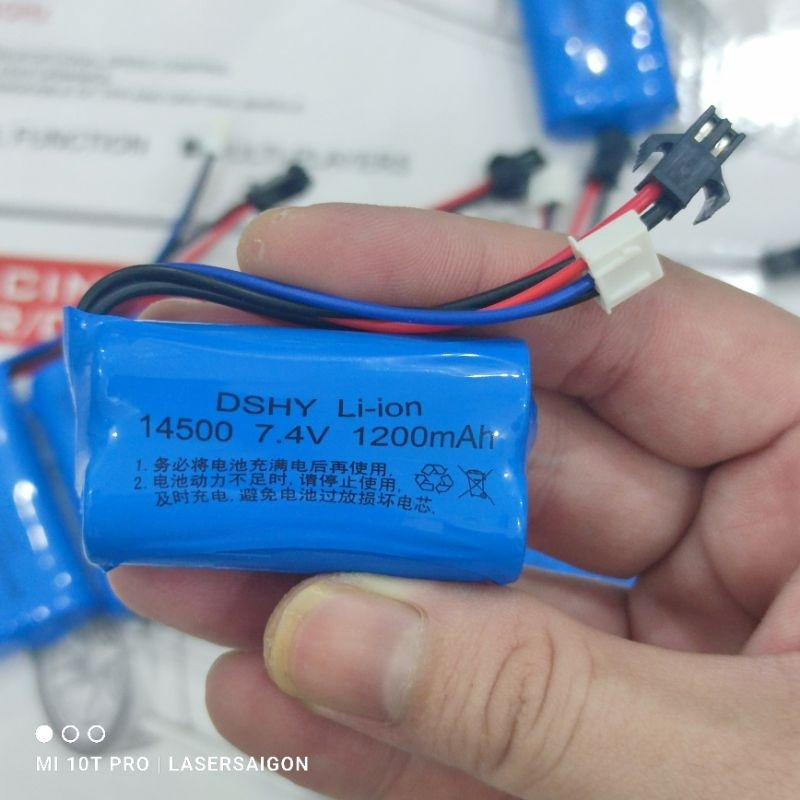 Pin sạc xe điều khiển li-ion 1200mah 7.4v jack SM size 14500, pin 18650